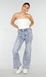 Lichtblauwe Denim Petite Wide Leg Jeans met Hoge Taille en Patch Details