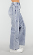 Lichtblauwe Denim Petite Wide Leg Jeans met Hoge Taille en Patch Details