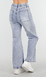 Lichtblauwe Denim Petite Wide Leg Jeans met Hoge Taille en Patch Details