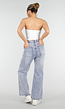Lichtblauwe Denim Petite Wide Leg Jeans met Hoge Taille en Patch Details
