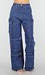Blauwe Denim Cargo Jeans met Strass Steentjes en Wide Leg Pasvorm