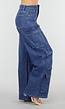 Blauwe Denim Cargo Jeans met Strass Steentjes en Wide Leg Pasvorm