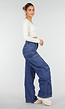 Blauwe Denim Cargo Jeans met Strass Steentjes en Wide Leg Pasvorm