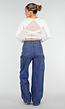 Blauwe Denim Cargo Jeans met Strass Steentjes en Wide Leg Pasvorm