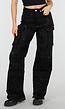 Zwarte Cargo Broek met Strass Details