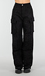 Zwarte Cargo Broek met Strass Details en Rechte Pijpen
