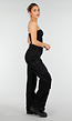 Zwarte Cargo Broek met Strass Details en Rechte Pijpen