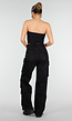 Zwarte Cargo Broek met Strass Details en Rechte Pijpen