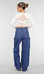 Beige Stretch Crop Top met Lange Mouwen en Pads