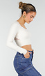 Beige Stretch Crop Top met Lange Mouwen en Pads