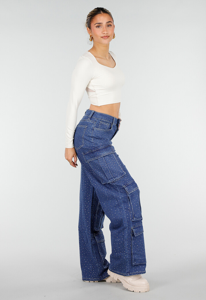 Beige Stretch Crop Top met Lange Mouwen en Pads