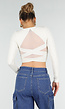 Beige Stretch Crop Top met Lange Mouwen en Pads