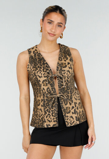 Bruine Leopard Print Denim Top