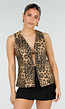 Bruine Denim Leopard Print Top met Striksluiting en Mouwloos Model