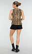 Bruine Denim Leopard Print Top met Striksluiting en Mouwloos Model