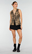 Bruine Denim Leopard Print Top met Striksluiting en Mouwloos Model