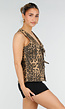 Bruine Denim Leopard Print Top met Striksluiting en Mouwloos Model