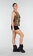 Bruine Denim Leopard Print Top met Striksluiting en Mouwloos Model