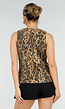 Bruine Denim Leopard Print Top met Striksluiting en Mouwloos Model
