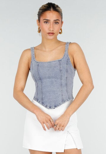 Blauwe Denim Korset Top