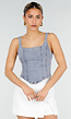 Blauwe Denim Top met Brede Bandjes en Getailleerde Pasvorm