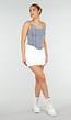 Blauwe Denim Top met Brede Bandjes en Getailleerde Pasvorm
