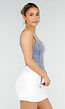 Blauwe Denim Top met Brede Bandjes en Getailleerde Pasvorm