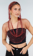 Rode Fishnet Top met Capuchon en Strass Steentjes