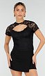 Zwarte Kant Top met Korte Mouwen en Cut Out