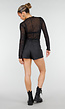 Zwarte Mesh  Crop Top met Strass Steentjes en Lange Mouwen