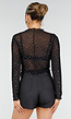 Zwarte Mesh  Crop Top met Strass Steentjes en Lange Mouwen