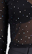 Zwarte Mesh  Crop Top met Strass Steentjes en Lange Mouwen