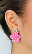 Gouden Oorbellen met Roze Bloem en Strass Steentjes