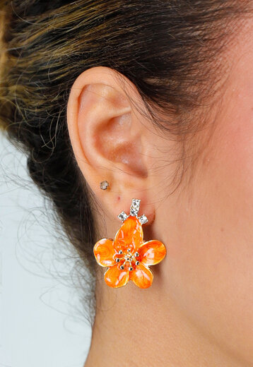 Gouden Oorbellen met Oranje Bloem