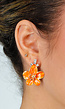 Gouden Oorbellen met Oranje Bloem en Strass Steentjes