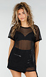 Zwarte Mesh Top met Korte Mouwen en Stretch