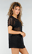 Zwarte Mesh Top met Korte Mouwen en Stretch