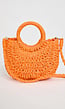Oranje Raffia Handtas met Rond Handvat en Schouderband