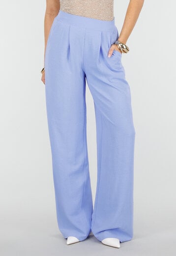 Lichtblauwe Wide Leg Linnenlook Broek