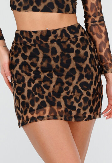 Mesh Bruine Luipaard Print Skort