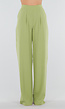Groene Linnenlook Wide Leg Pantalon met Hoge Taille en Plooien