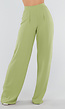 Groene Linnenlook Wide Leg Pantalon met Hoge Taille en Plooien