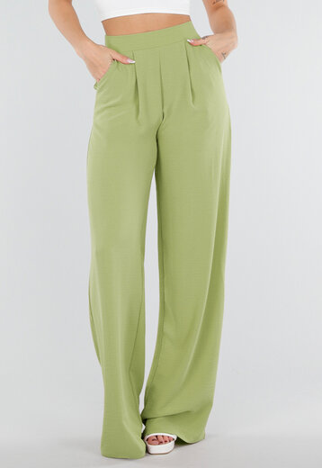 Tall Groene Linnenlook Wide Leg Pantalon
