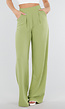 Groene Linnenlook Wide Leg Pantalon met Hoge Taille en Plooien