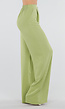 Groene Linnenlook Wide Leg Pantalon met Hoge Taille en Plooien