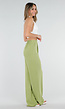 Groene Linnenlook Wide Leg Pantalon met Hoge Taille en Plooien