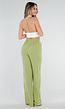Groene Linnenlook Wide Leg Pantalon met Hoge Taille en Plooien