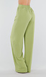 Groene Linnenlook Wide Leg Pantalon met Hoge Taille en Plooien