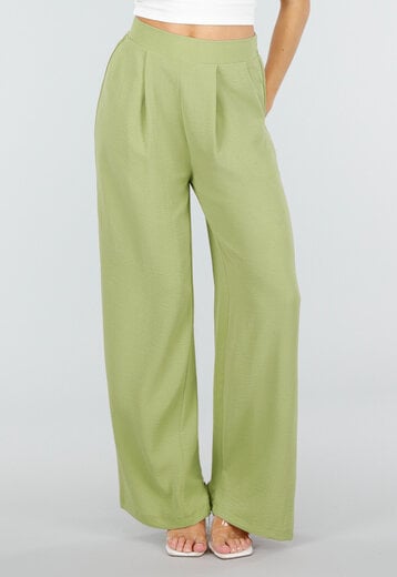 Petite Groene Linnenlook Pantalon