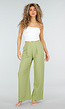 Groene Linnenlook Wide Leg Stretch Pantalon met Hoge Taille en Plooien
